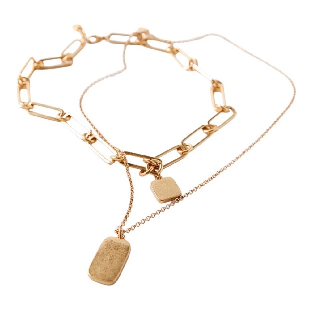 NWT Zara Gold Chain Link Medallion Necklace Set